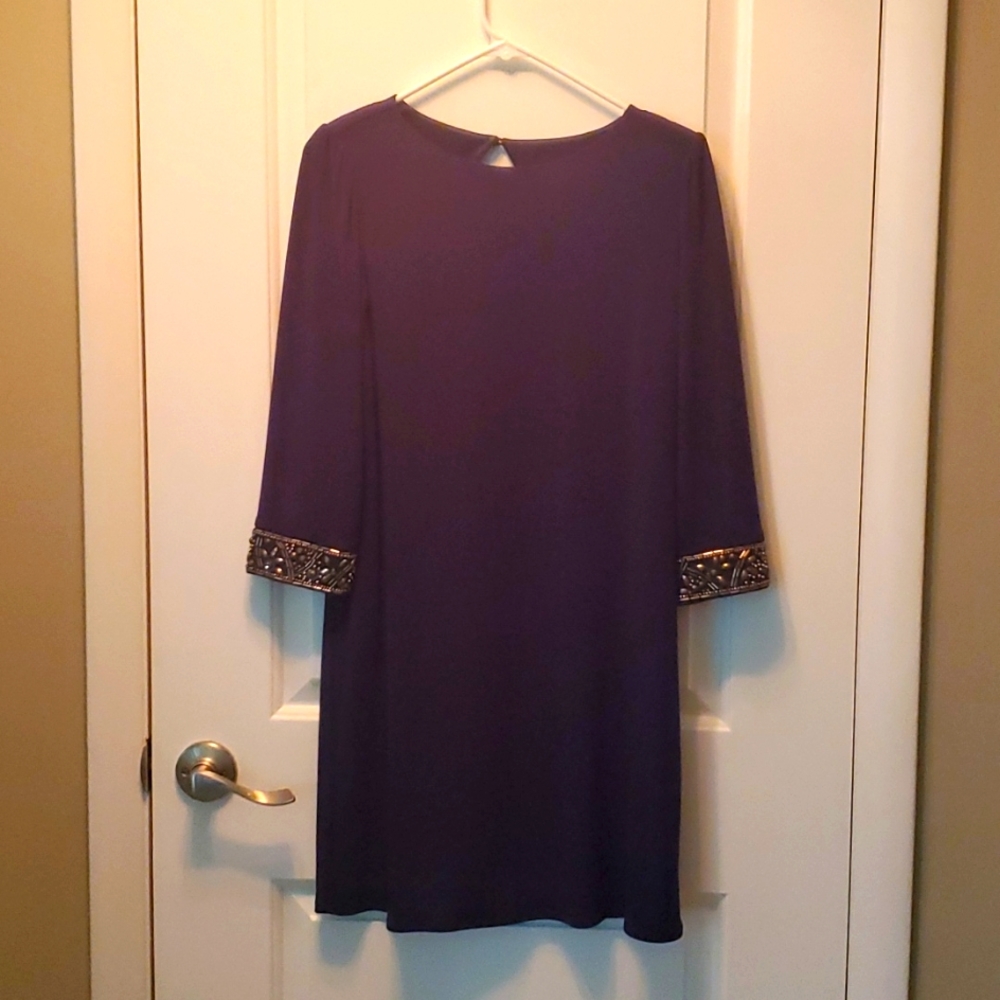 Purple sheath dress with keyhole back